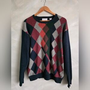 American Blue Argyle Pure Cashmere Multi Color Sweater Sz L Mens
